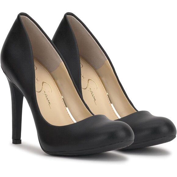 Jessica Simpson Women's Black Faux Leather Closed Rounded Toe High Heel Pumps - Picture 7 of 7